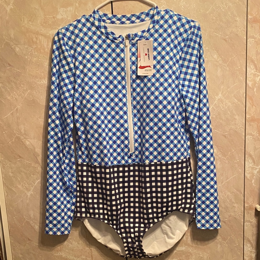 Blue and Black Checkered Swimwear